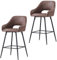 AINPECCA Bar Stools Set of 2 Brown Faux Leather Barstools Breakfast with Arms Backs Workshop Kitchen Barstool Upholstered Seat Metal Footrest for Home Bar Counter Kitchen and Islands