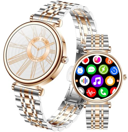 Montre Intelligente pour Femme, écran Couleur de 3,2 cm, étanchéité IP67, traqueur d'activité Physique, Moniteur de fréquence Cardiaque, Moniteur de Sommeil (Or Bicolore)