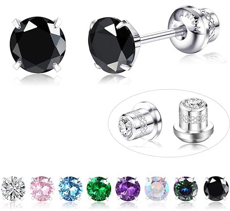 JeweBella G23 Titanio Orecchini Anallergici Donna Uomo Argento Rosa Blu Verdi Zirconia Punto Luce Piercing with Pietra di Nascita