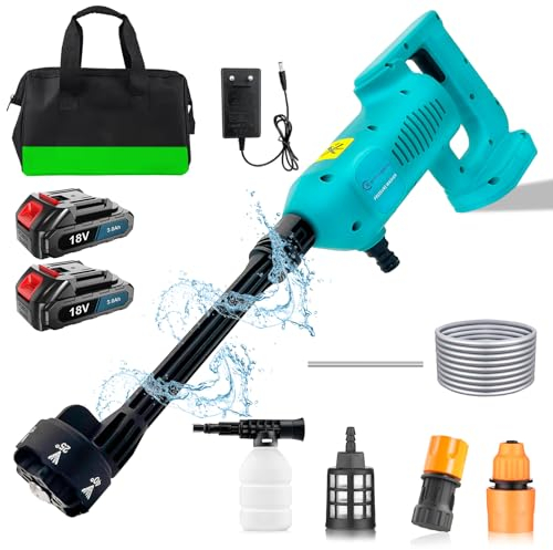 Akku Hochdruckreiniger Ersetzen für Makita 18V Akku BL180, 6-in-1 Multi-Sprühdüse, Mobiler Hochdruckreiniger mit Schaumsprüher, Druckreiniger für Auto Reinigung, Gartenbewässerung(2 x 3000mAh Akku)