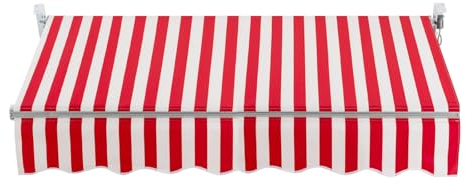 Markise, Manuelle Gelenkarmmarkise, Balkonmarkise mit Handkurbel, Terrassenmarkise, Sonnenmarkise Winkel Längeinstellung Inkl. Wandhalterung, 200 * 150cm, Rot-weiß