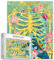 Goldene Skelett Puzzle 1000 Stück für Erwachsene - Menschliche Körper Anatomie Mit Einzigartiger Form - Schädel Halloween Stil Rosa Blumen Knochen Kunst Geschenk