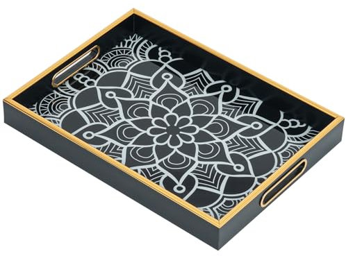Bandeja para Servir, Bandeja Rectangular para café con asa, Bandeja Grande de Cristal para Cocina Bandeja Decorativa para Cocina, salón, Bar, Fiestas (37 x 27 x 4,5 CM)