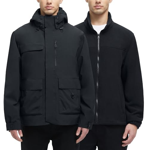 YGREYG Herren 3 in 1 wasserdichte Winterjacken Ski Warm Schnee Regen Mantel Puffer Liner Kapuze Windbreaker