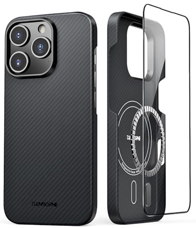 Thinborne Schutzhülle für iPhone 16 Pro, 600D Aramidfaser, magnetisch, extrem dünn, minimalistischer Stil, Karbonfaser-Texturen