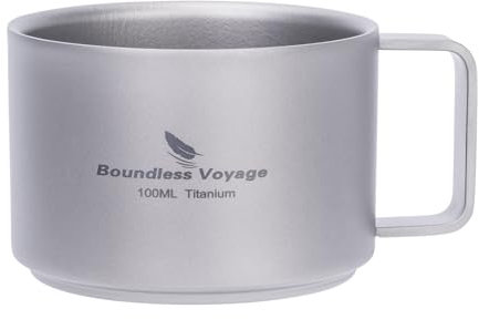 iBasingo Ti3085D (1) - Tazza da caffè a doppia parete, 100 ml, in titanio, per attività all'aperto, campeggio, viaggi, portatile, durevole, in metallo