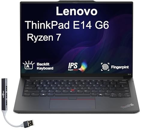 Lenovo ThinkPad E14 Gen 6 Business Laptop 14.0 IPS WUXGA Display (AMD Ryzen 7 7735U, 16GB DDR5, 512GB PCIe SSD, AMD Radeon, Fingerprint, 2 Thunderbolt 4, WiFi 6E, BT 5.1, Win 11 Pro) w/Dockztorm Hub