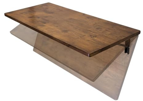 StoreYourBoard Klappbare Werkbank, wandmontierter Klapptisch, massives dunkles Holz, Metzgerblock, 101,6 x 45,7 cm, schwimmende Werkbank, schwarze Stahlhalterungen, hält 90 kg