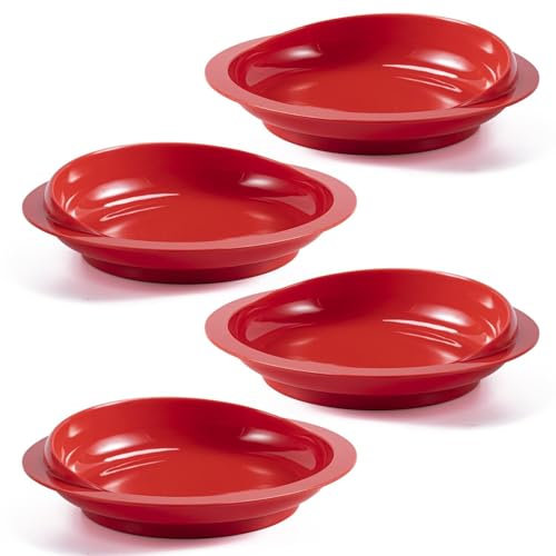 GEDRACKPMYN Assiette Anti-déversement avec Rebord (Lot de 4), Assiettes pour Adultes handicapés, équipement adaptatif pour Assiettes pour l'indépendance,Red