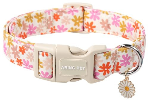 ARING PET Sommer Hundehalsband, Hundehalsband mit Bunten Blumen Bedruckt, Baumwolle Blume Halsband mit Quick Release Kunststoffschnalle für Jungen und Mädchen Hunde