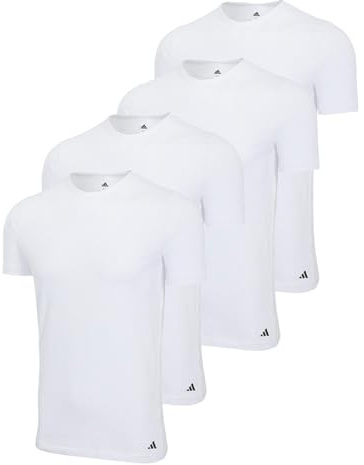 adidas Crew Neck T-Shirt Herren Unterhemd Rund Ausschnitt Baumwolle 4er Pack, Farbe:White, Bekleidungsgröße:L