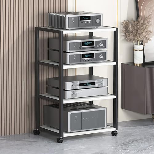 Audio-Rack-Ständer-Turm, moderner Audio-Video-Medienständer, beweglicher Eck-TV-Ständer mit Lagerregalen, bodenstehendes Audio-Rack für Wohnzimmer, Gaming-Aufnahmeraum, Büro, Schlafzimmer. (
