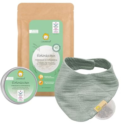 LÖWENKIND Rotznäschen-Set für die Erkältungszeit bei Babys und Kindern | Natürliche Kräuterpads ohne Zusatz ätherischer Öle Ab Geburt anwendbar Von Hebammen empfohlen 75 Tage Anwendung (Pistazie)