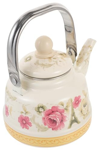 Mikinona Retro Enamel Tea Kettle Grey Vintage Tea Pot Gas Stove Kettle Easy Handle and Heat Resistant Bottom