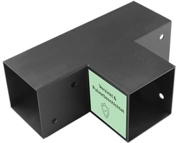 CLIP'N'SHADE T Pfostenverbinder für Wandanbindung T-Form für Terrassenüberdachung 100x100 mm Holzbalken – Stahl schwarz verzinkt & pulverbeschichtet | Eckverbinder für Pfosten | T Befestigungswinkel
