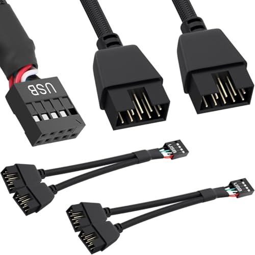 DAOKAI USB Header Splitter,Motherboard 9pin USB 2.0 to Dual 9pin Extension Cable 15cm,9 pin to 2 * 9 pin Splitter Cord,for Internal Computer Motherboard (Braided Black)-2pcs