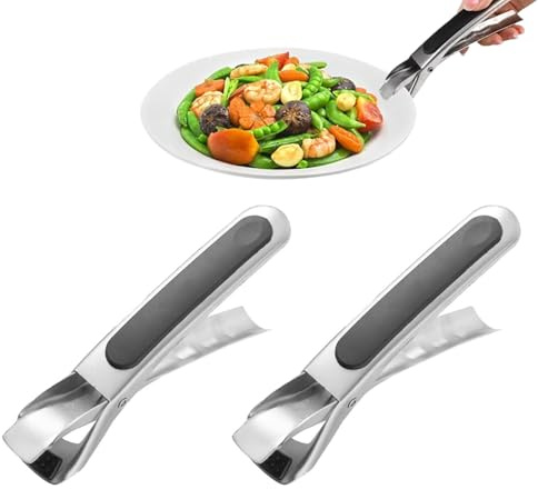 LightBeacon 2 Pièces Pince pour Air Fryer en Acier Inoxydable, Pince Anti-brûlure, Pince Attrape Plat Chaud pour Bol Chaud, Micro-Ondes, Four, Marmites, Noir