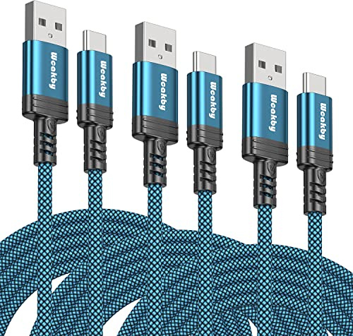 USB C Charger Cable 2M 3Pack USB to Type C Fast Charging Cable Nylon Braided 3A Data Sync Lead Compatible with Samsung Galaxy S21 Ultra S21 S20+ S10E S10 S9 S8 Note 10 9 8, A20E A70 A50 A40 M31,LG