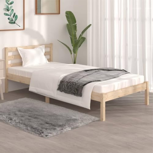 Yunovire Massivholzbett Kiefer 90x190 cm, Robustes Bettgestell, modernes Schlafzimmer Möbel, Einzelbett Plattform Bettrahmen, unbehandeltes Naturholz