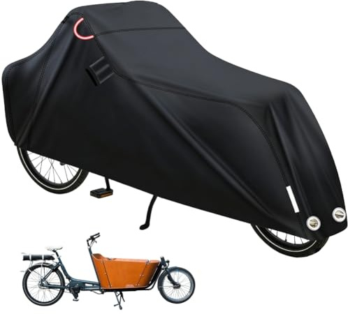 Fahrradabdeckung Wasserdicht Lastenrad Abdeckplane, 420D Oxford UV-Schutz Reißfest mit Reflektorstreifen, 270x75x100cm für 2 Fahrräder