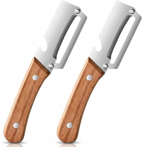 Pelapatate Cucina Professionale 2 Pezzi con Apribottiglie, Sbucciatore Verdure e Frutta in Acciaio Inox, Pela Patate con Manico in Legno Antiscivolo, Multifunzionale per Cucina & Picnic