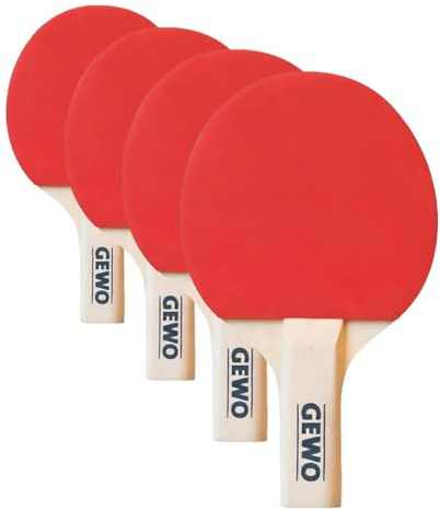 GEWO Mini Schläger - Kleiner Fun Tischtennisschläger mit verkleinertem Griff und Schlägerblatt für Freizeitspaß - Leichter Komplettschläger mit rot-schwarzen Noppen-Innen-Belägen, 15,5 x 9,5cm