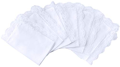 Houlife Weiß Taschentücher Handkerchief Baumwolle Damen Weich mit Spitzen für Hochzeit und Alltagsgebrauch