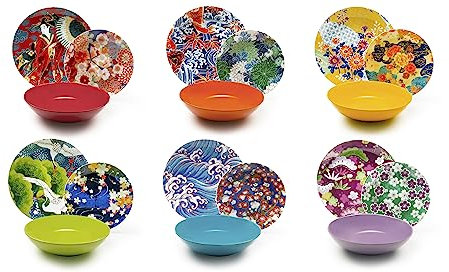 Excelsa Kimono - Vajilla de porcelana y cerámica (18 piezas), multicolor