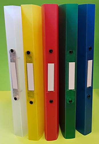 5 x A4 Ringordner, Ringbuch Ordner mit 2 Ringen (D=16mm) Rückenbreite 25mm, PP, farblich sortiert, transparent