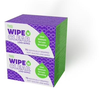 Flents Wipe'N Clear Lens Wipes AntiStreak Fast Drying, White, 150 Count | Safe for Glasses, Sunglasses, Gentle Cleaning, Clear Vision, Individually Wrapped for Travel & Convenience, Made in the USA