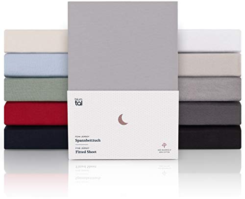 Blumtal® Premium Spannbettlaken 140x200cm 2er Set Jersey - Oeko-TEX zertifiziertes Spannbettlaken 140x200cm Baumwolle 100% - Spannbetttuch 140x200 für Matratzen 25 cm - 140x200 Spannbettlaken - Grau