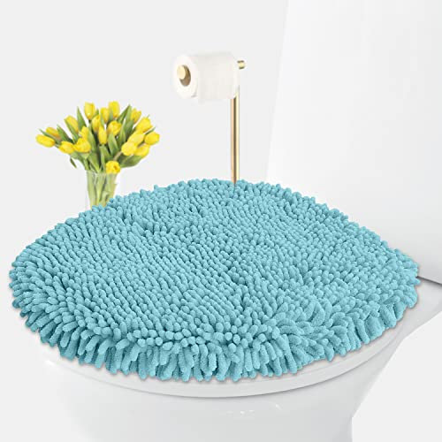 LuxUrux Toilet Lid Cover, Extra-Soft Plush Seat Cloud Washable Shaggy Microfiber Standard Toilet Lid Covers for Bathroom Machine Wash & Dry (Toilet Lid Cover, Spa Blue)