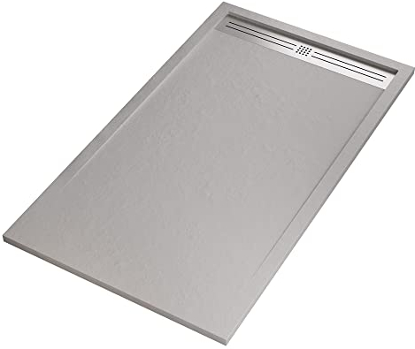Receveur de douche en résine marbrée gris clair effet pierre-ciment RELAX - 80 x 160