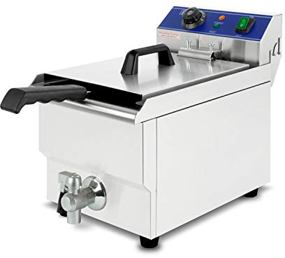 VERTES Friggitrice in acciaio inox 17L, 3000W, 230V, principio della zona fredda, temperatura regolabile in continuo 50-200°C, rubinetto di scarico, cestello per frittura, pulsante di reset, a olio