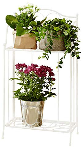 kamelshopping Blumenregal Metall, perfekt für Balkone, Garten, Wohnbereich, 2-stöckig, Gartenregal 65cm hoch (weiß, gerade)