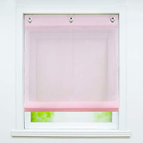 Joyswahl Voile Ösenrollo Unifarbenes sanftes Raffrollo »Alexia« Schals Fenster Gardine mit Hakenaufhängung, ohne Bohren BxH 80x140cm Pink 1 Stück
