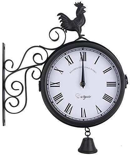 Timelike Retro Antik Stil Wanduhr Doppelseitige Bahnhofsuhr Vintage Stil Schmiedeeisern 2 Quarz Uhrwerke Ziffern Groß Wanduhr Bahnhofs Uhr (schwarz)