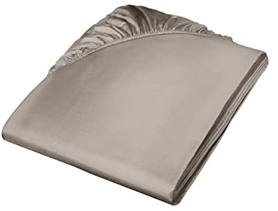 fleuresse Uni-Colours, Spannbettlaken mit Rundumgummi, Mako Satin, 100 Prozent Baumwolle, ideal für Matratzen bis 23 cm Höhe, 140 x 200 cm, Fb. Taupe