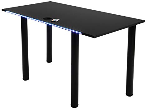 MÖBELSYSTEM Gaming Schreibtisch mit LED Beleuchtung, Computertisch, Gamertisch, Kabelmanagementsystem/Kabeldurchführung - schwarz