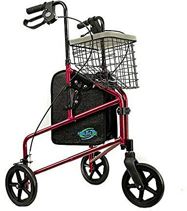 Rollator Walker Aluminum 3 Wheel for Seniors, Foldable Lightweight Three Wheel Walker Traveler Mobility Rollator 3 Wheels Walker with Basket Tray, Pouch, Brakes, Narrow Walker for Small Spaces (RED)