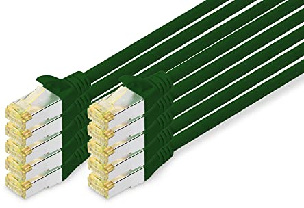 DIGITUS Câble LAN Cat 6A - 1m - 10 pièces - RJ45 Câble réseau - S/FTP Blindé - Compatible Cat-6 & Cat-7 - Vert