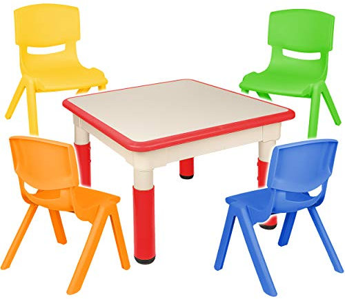 alles-meine.de GmbH Sitzgruppe für Kinder - Tisch + 4 Kinderstühle - Größen & Farbwahl - rot - höhenverstellbar - 1 bis 8 Jahre - Plastik - für INNEN & AUßEN - Kindertisch/Kind..