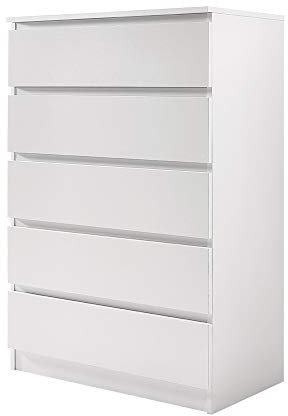 Panana Wooden 3/4/5/6 Chest Of Drawers with Metal Runner Modern Bedroom Bedside Storage Cabinet Unit for Hallway Living Room (White, 40D x 70W x 104H cm)