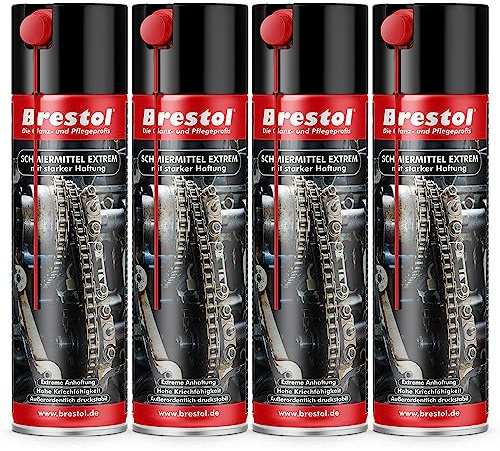 Brestol SCHMIERMITTEL EXTREM SPRAY 4x 400 ml mit starker Haftung - Schmierspray Silikonspray Kriechöl Zahnradspray Kettenspray Seilspray Kolbenspray Haftschmierstoff Haftspray Haftschmiermittel