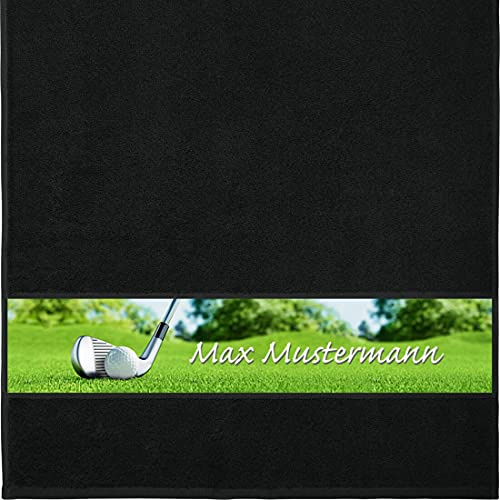 Manutextur Handtuch Mit Namen - Personalisiert - Golf-Motiv - Viele Farben - Dusch-Handtuch - Schwarz - 50x100 cm - Persönliches Geschenk Mit Wunsch-Name