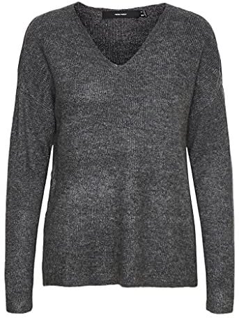 VERO MODA Pull en Maille VMCREWLEFILE Pull-Overs Medium Grey Melange S Medium Grey Melange S