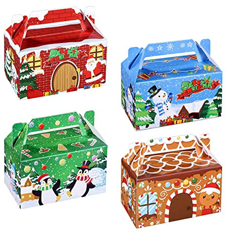 24 Pack Christmas Treat Boxes Xmas Boxes Paper Party Favor Bakery for Cookie Candy Cupcake Biscuit