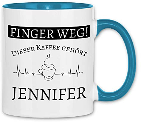 wowshirt Tasse Finger weg Dieser Kaffee gehört Wunschname personalisierte Kaffeetasse mit Wunsch-Name, Farbe:White - Light Blue