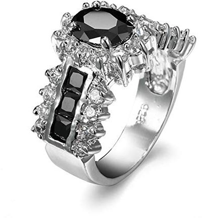 Banemi Ring Band Zirkonia, Vintage Rings Damen Versilberter Schwarz Oval Damen Partyschmuck Größe 60 (19.1)