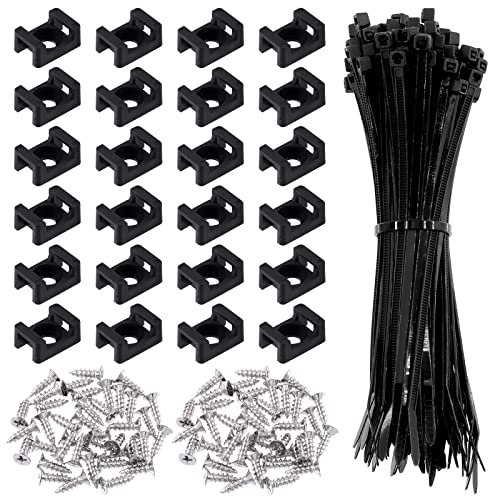 Swpeet 360 Stück schwarze selbstsichernde Kabelbinder (150 x 4 mm) und 6 mm0,24 Zoll SattelTypKabelbinderhalterungen Basis mit tiefem Gewinde Flachkopfschrauben Sortimentsset Drahthalter